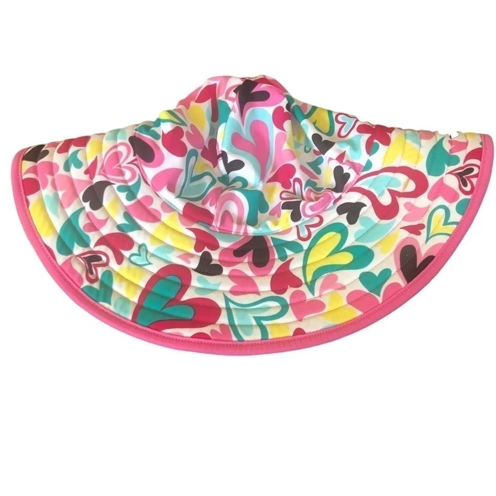 Hanna Andersson Reversible Floppy Sun Hat Pink/Heart Colorful Print Size M